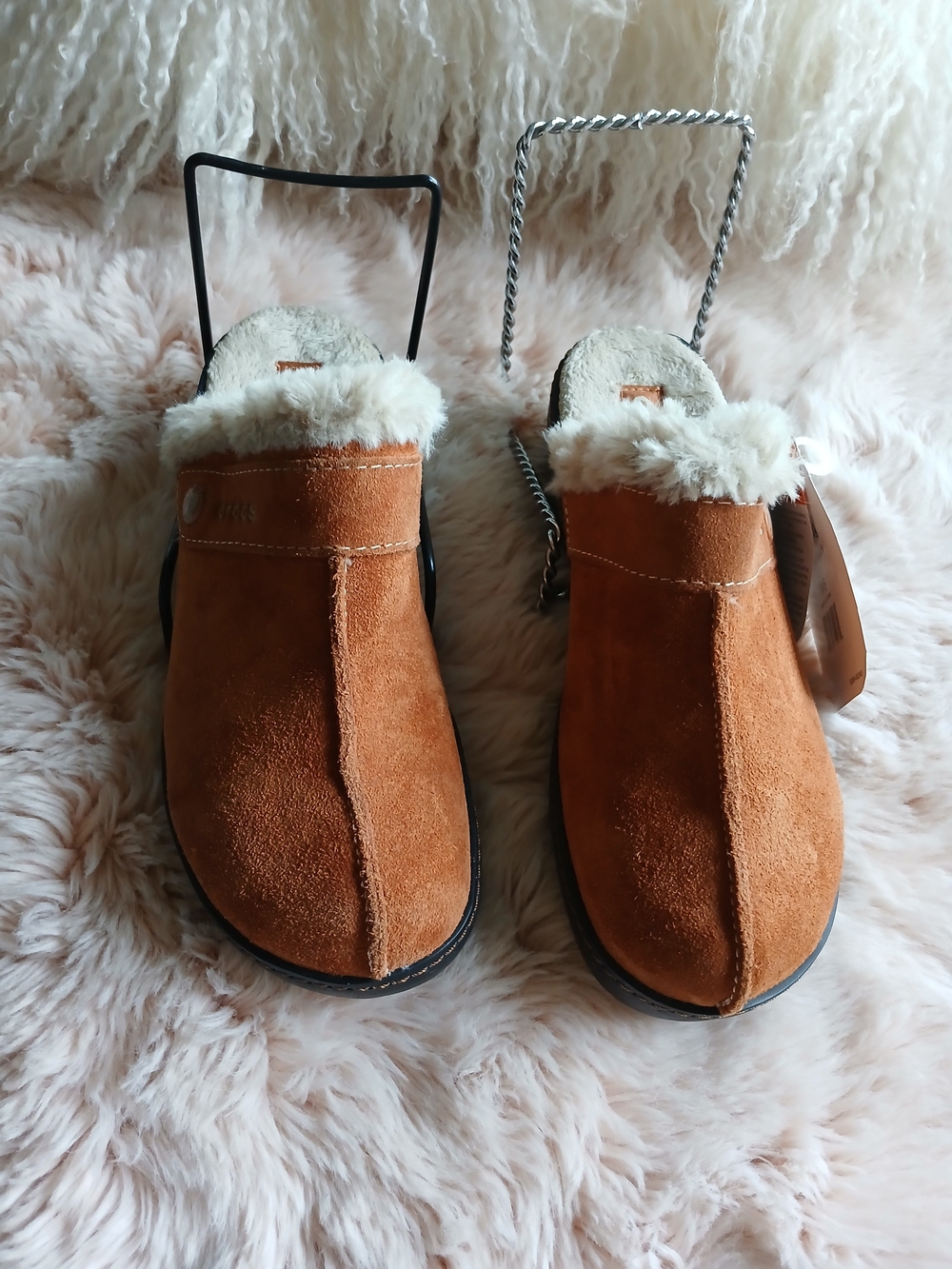 Women’s Suede Faux-Fur Lined Clog Mules - Brown Crocs.